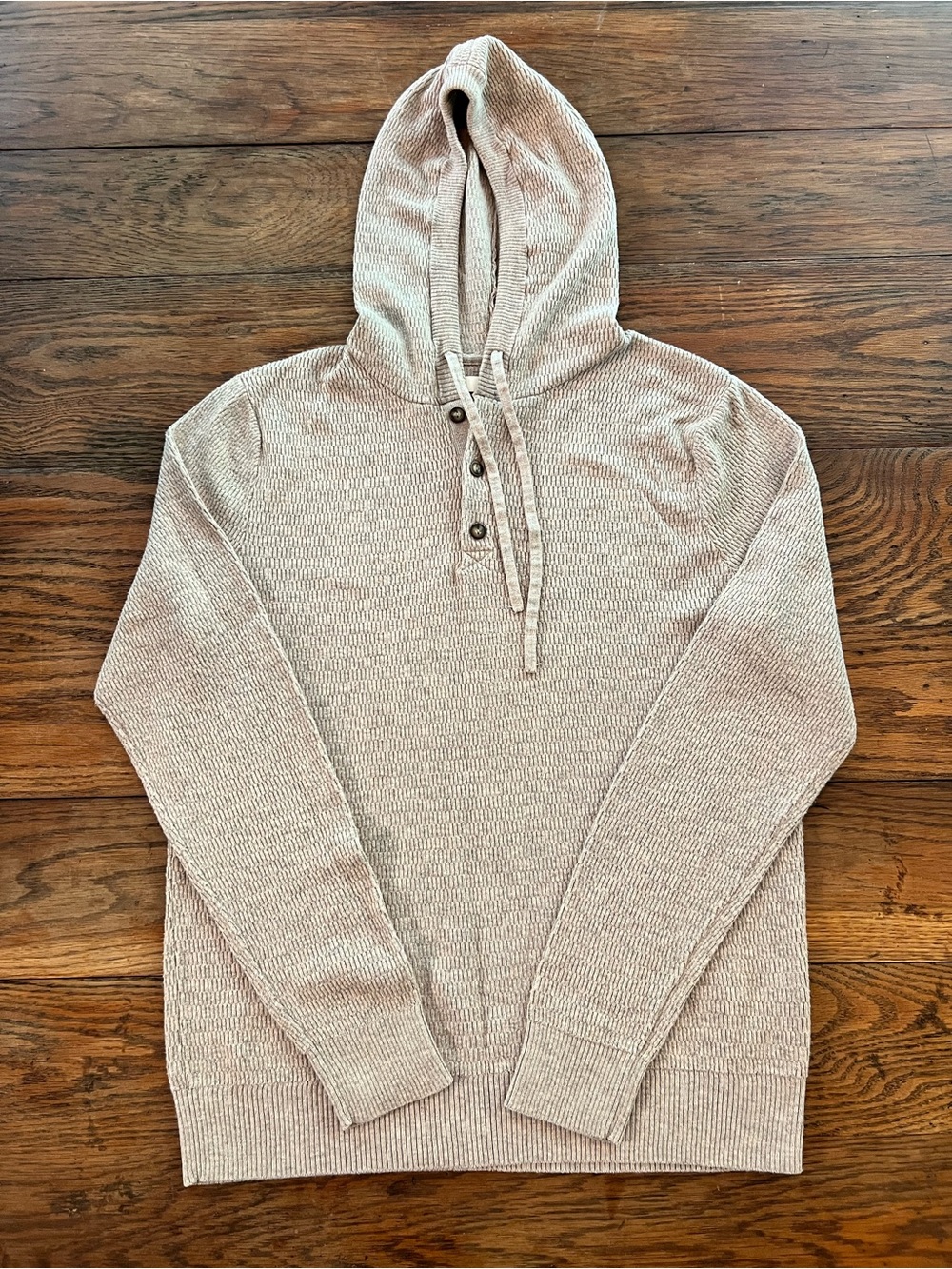 Men's Hooded Knit Henley Pullover - Beige